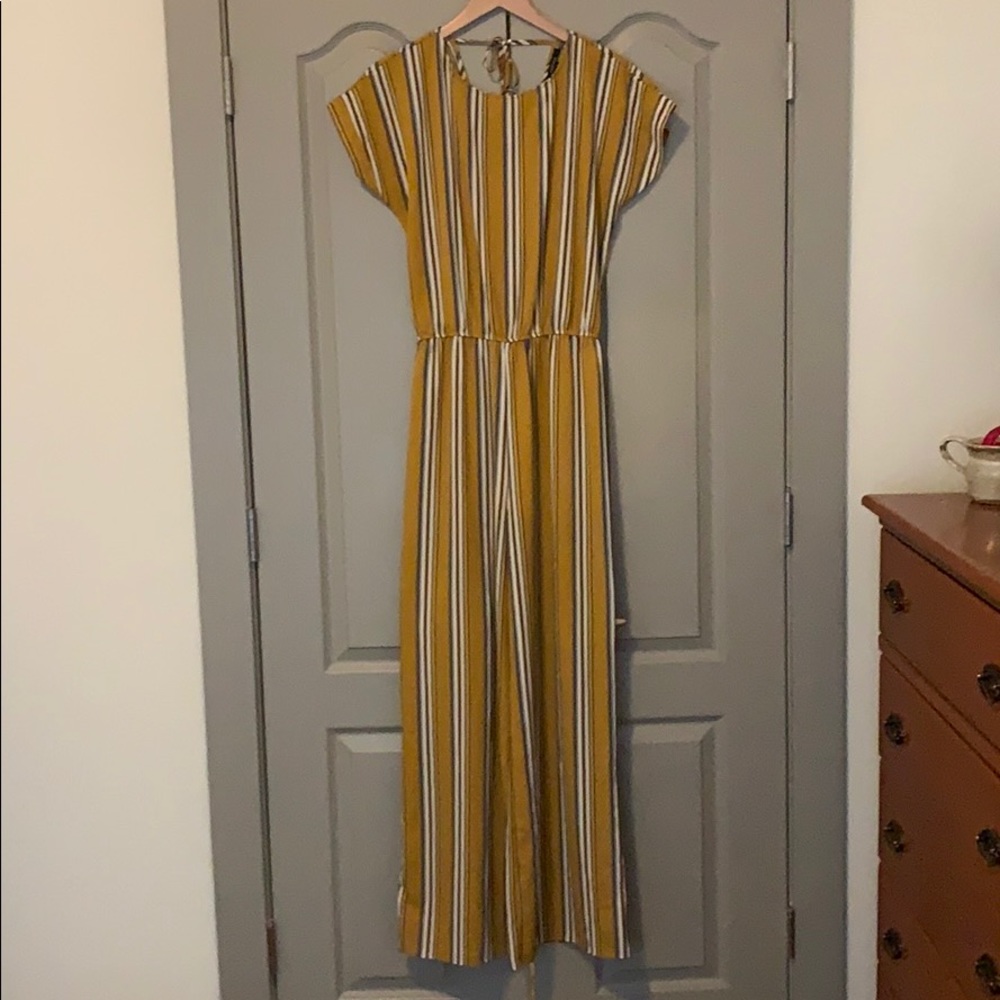 Ambiance mustard short-sleeve stripe jumpsuit sz L